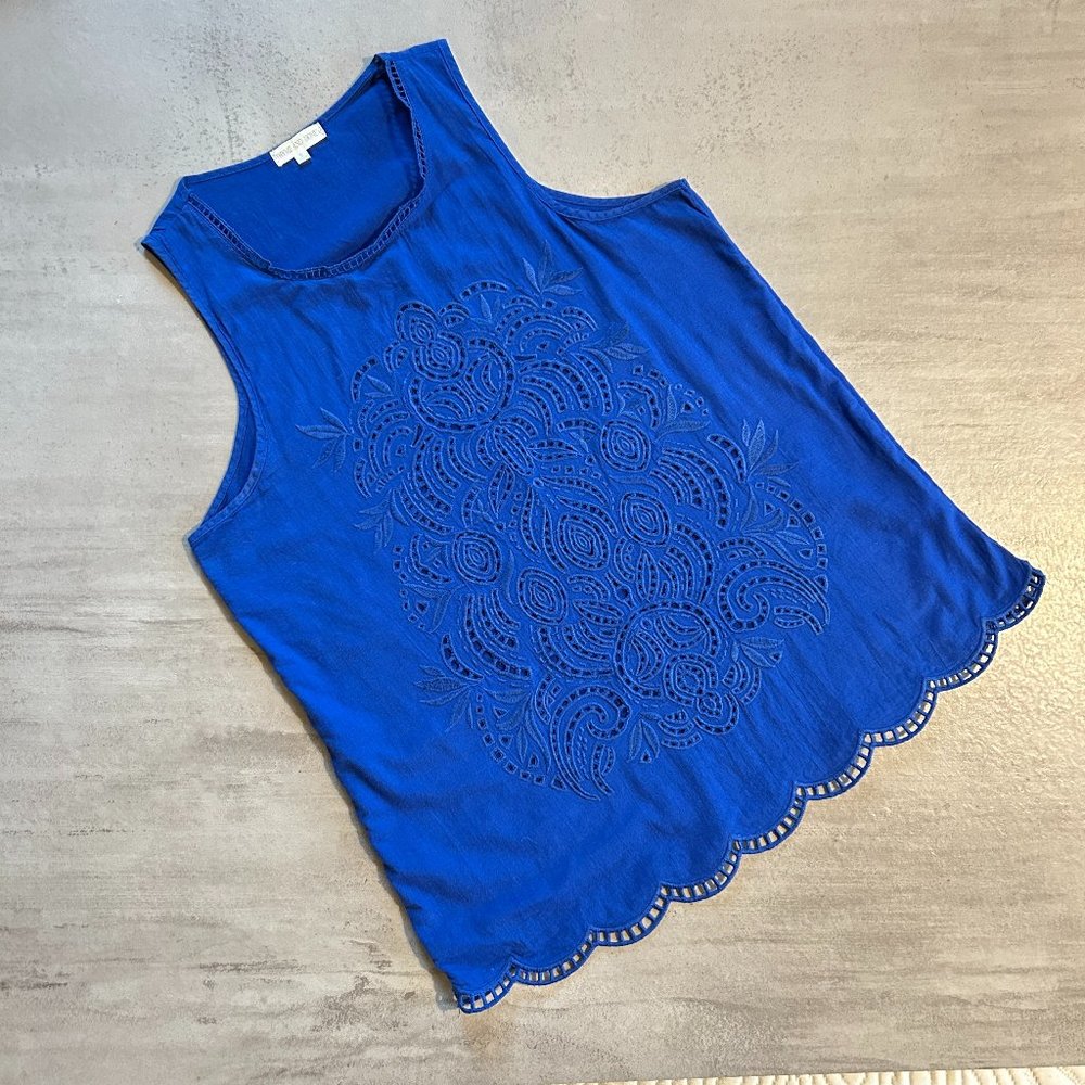 Thyme And Honey | Blue Embroidered Sleeveless Top | Small